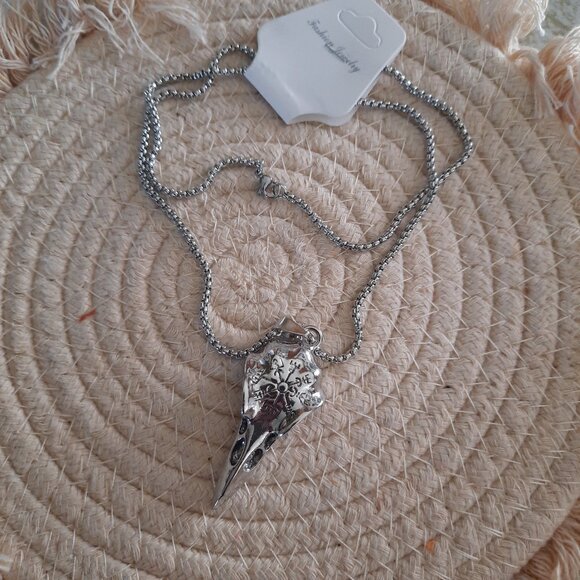 Raven Skull Pendant Gothic Pendant Necklace - Stainless Steel, NEW! - Picture 13 of 14